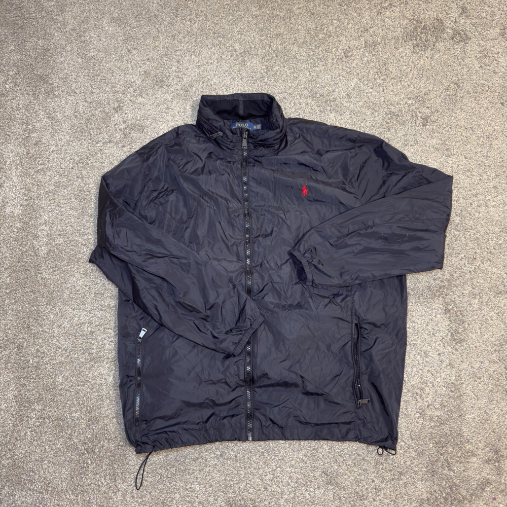 Polo Ralph Lauren Mens Packable Windbreaker Jacket Black Red Pony 2XLT Tall